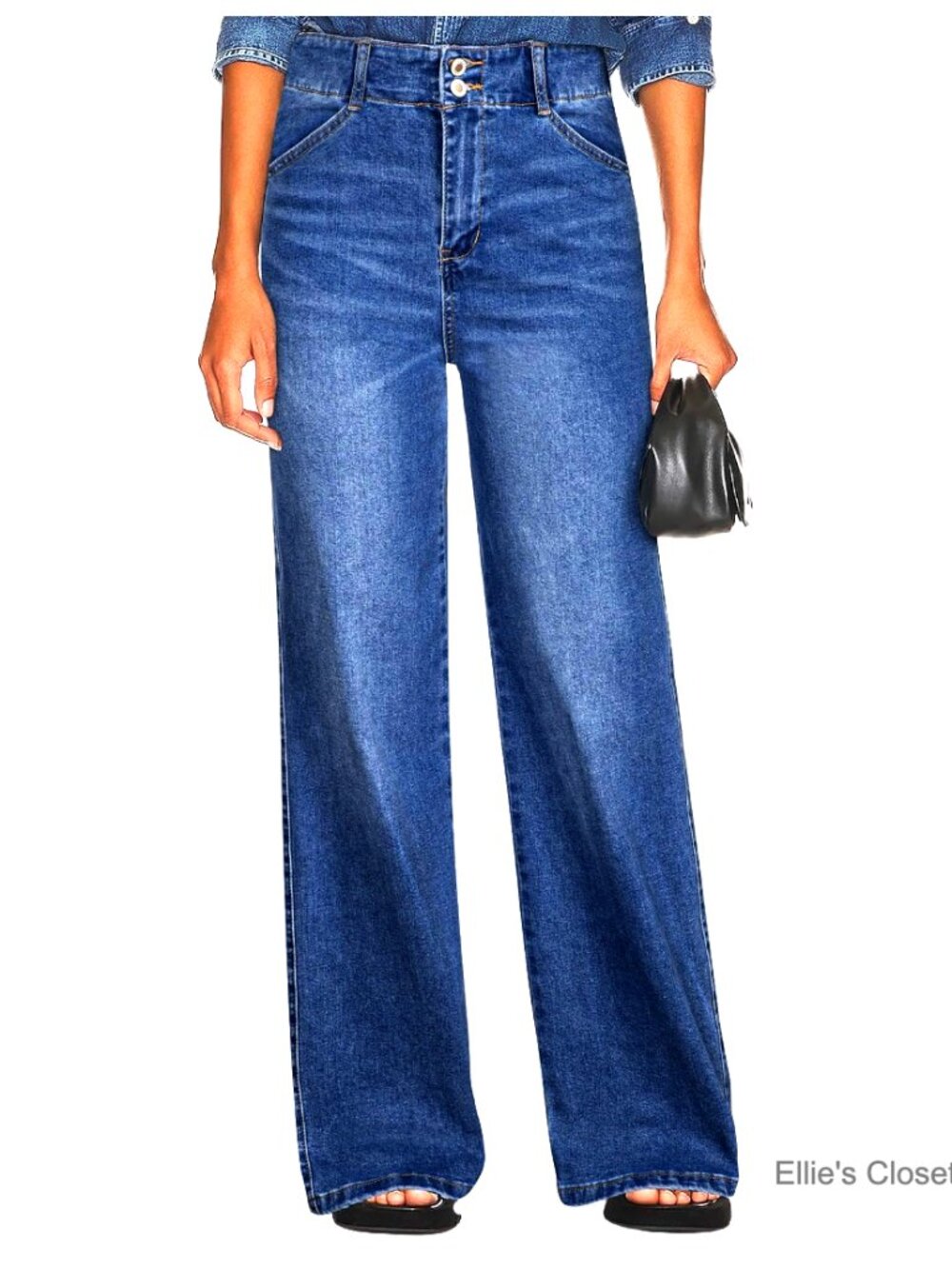 High Waisted Wide Leg Jeans Tummy Control Stretchy Denim Pants